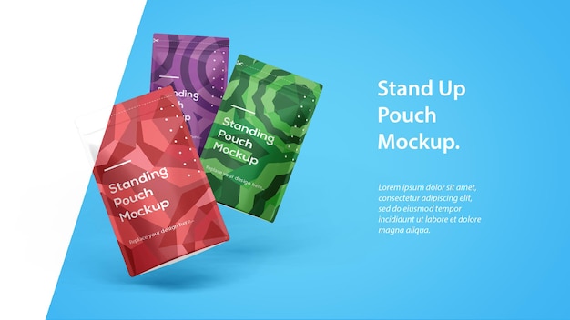 Mockup di imballaggio alimentare a tre buste in piedi