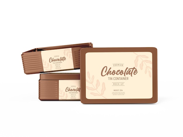 Mockup di imballaggio del contenitore di latta di cioccolato in metallo