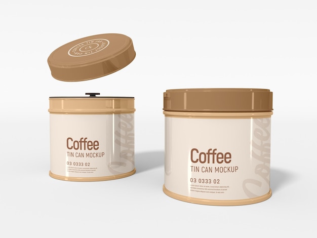 Mockup di imballaggio in barattolo di latta per caffè rotondo lucido