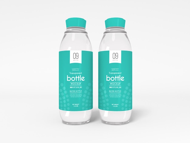 Mockup di imballaggio per bottiglia d'acqua in vetro trasparente