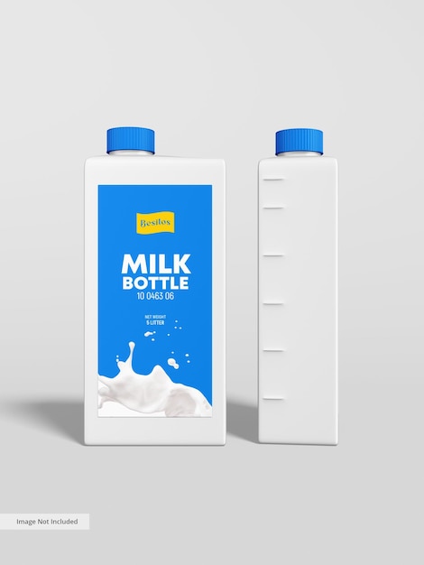 Mockup di imballaggio per bottiglia di latte in plastica e galloni d'acqua