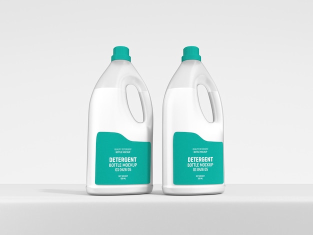 Mockup di imballaggio per bottiglie di detersivo in plastica lucida