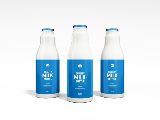 Mockup di imballaggio per bottiglie di latte in vetro