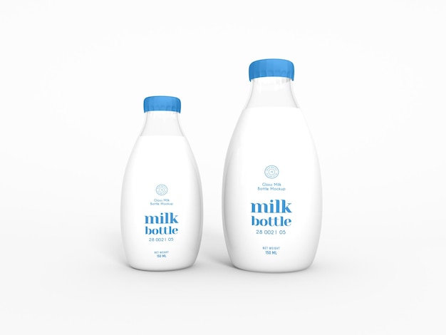 Mockup di imballaggio per bottiglie di latte in vetro