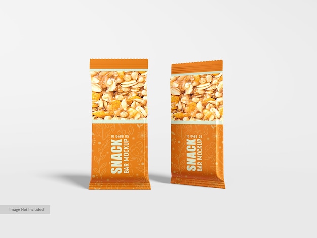 Mockup di imballaggio per il branding del pacchetto di snack in alluminio lucido