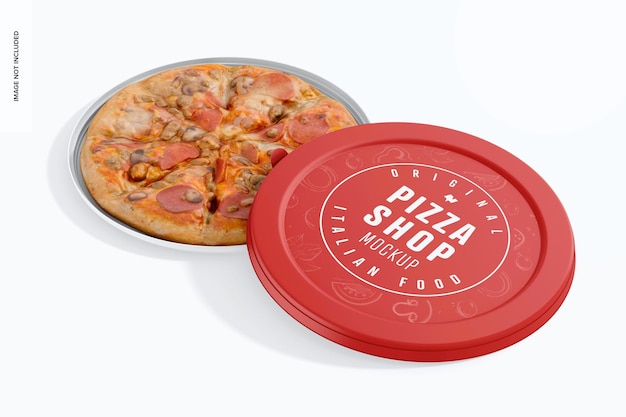 Mockup di imballaggio per pizza rotonda aperto