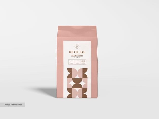 Mockup di imballaggio per sacchetti di caffè in carta lucida