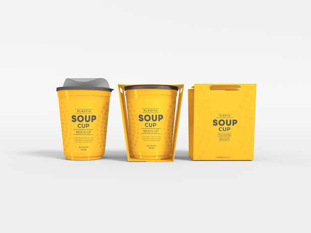Mockup di imballaggio per tazza di zuppa di plastica