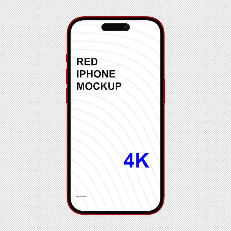 PSD mockup di iphone rosso senza sfondo vista anteriore