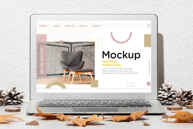 Mockup di laptop aperto vista frontale sul tavolo