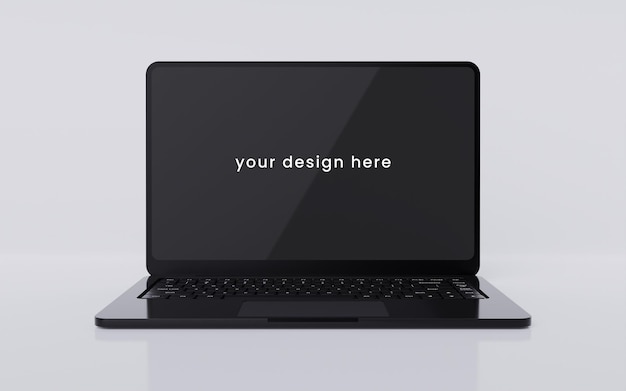 Mockup di laptop nero realistico su sfondo bianco