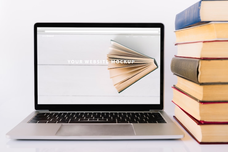 PSD mockup di laptop per la giornata di alfabetizzazione