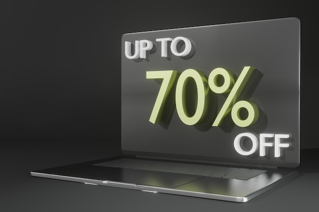 Mockup di laptop rendering 3D per tema dello shopping online di promozione blackfriday