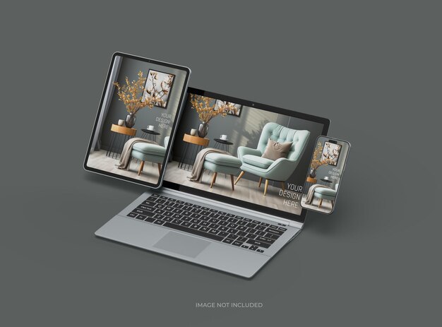 Mockup di laptop, smartphone e tablet per UIUX Product Showcase 3D Render