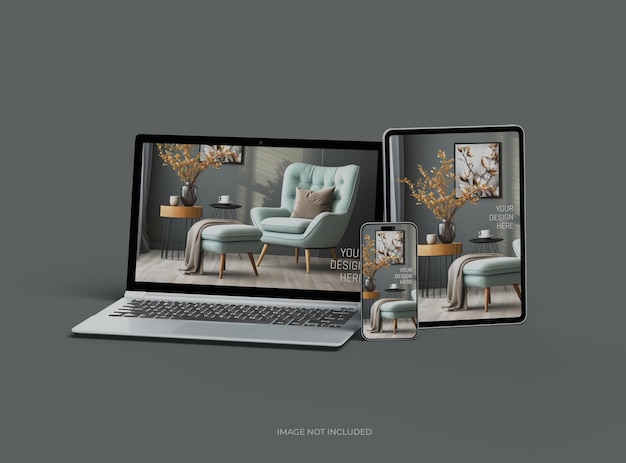Mockup di laptop, smartphone e tablet per UIUX Product Showcase 3D Render