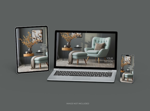 Mockup di laptop, smartphone e tablet per UIUX Product Showcase 3D Render