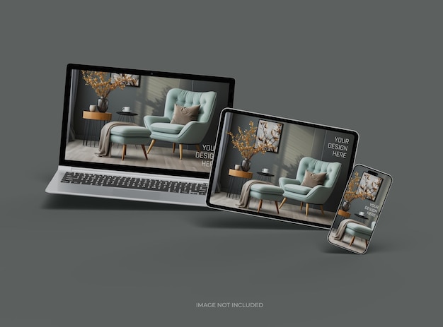 Mockup di laptop, smartphone e tablet per UIUX Product Showcase 3D Render