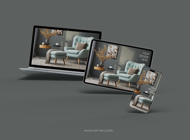 Mockup di laptop, smartphone e tablet per UIUX Product Showcase 3D Render