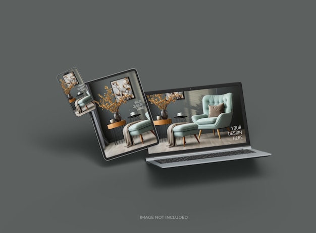 Mockup di laptop, smartphone e tablet per UIUX Product Showcase 3D Render