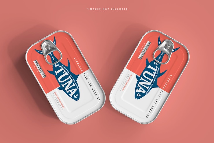 PSD mockup di lattina di pesce in alluminio