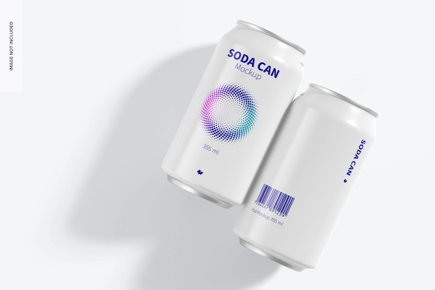 Mockup di lattine di soda da 355 ml, vista dall'alto
