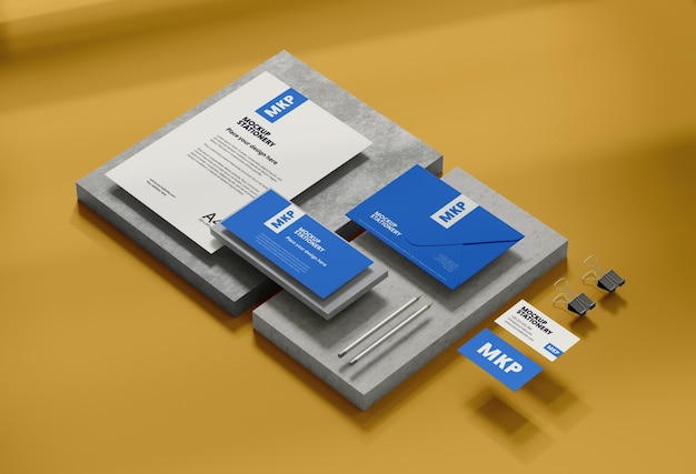 Mockup di levitazione di cancelleria in cemento
