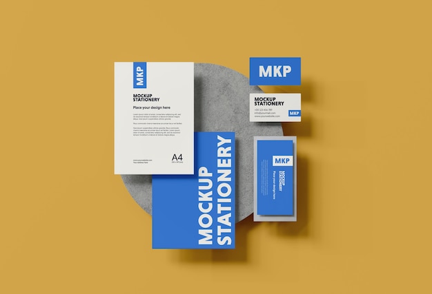 Mockup di levitazione di cancelleria in cemento