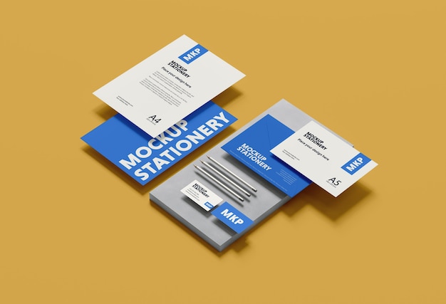 Mockup di levitazione di cancelleria in cemento
