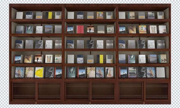 Mockup di libreria isolato. Trasparente.