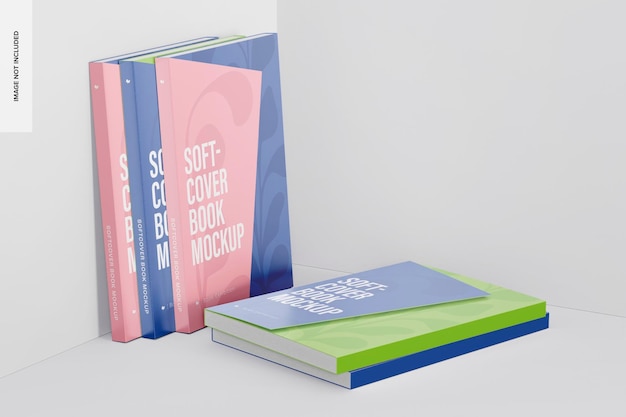 Mockup di libri con copertina morbida, prospettiva