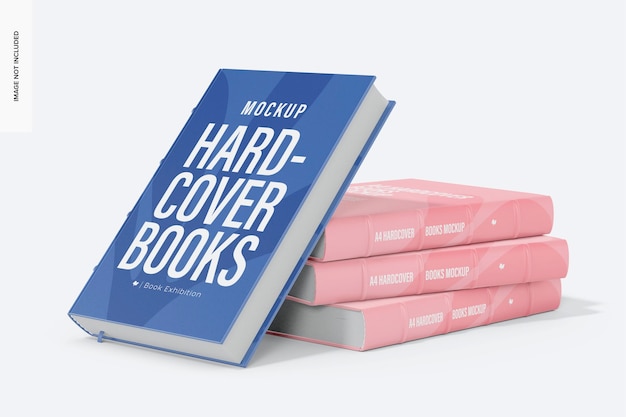 Mockup di libri con copertina rigida A4, impilati