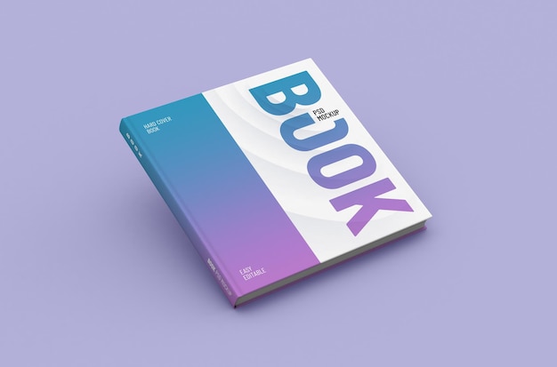 Mockup di libri con copertina rigida quadrata e spessa modificabile di alta qualità su uno sfondo pulito