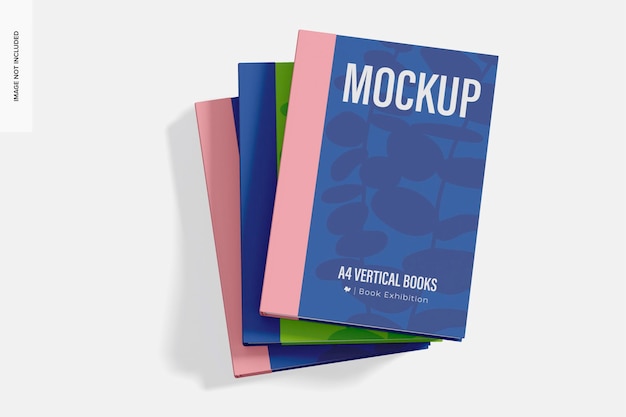 Mockup di libri verticali A4, vista dall'alto
