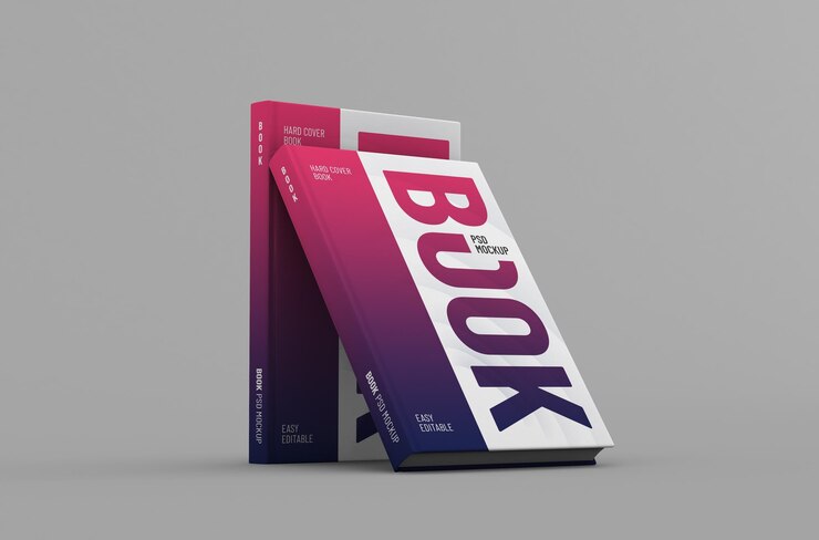 Mockup di libro con copertina rigida spessa e realistico modificabile di alta qualità su uno sfondo pulito