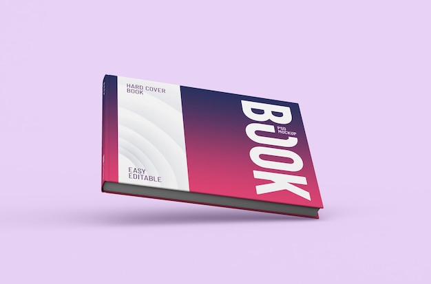 Mockup di libro con copertina rigida spessa rettangolare e realistico di alta qualità modificabile su uno sfondo pulito