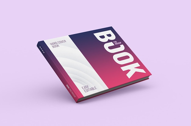 Mockup di libro con copertina rigida spessa rettangolare e realistico di alta qualità modificabile su uno sfondo pulito
