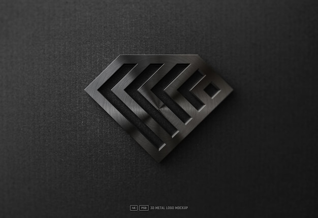 Mockup di logo 3D metallizzato scuro su carta kraft nera