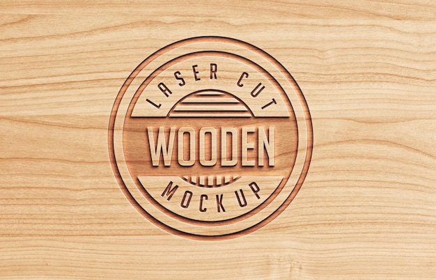 Mockup di logo in legno con effetto tagliato al laser o incisione