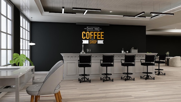 mockup di logo nel ristorante bar caffetteria