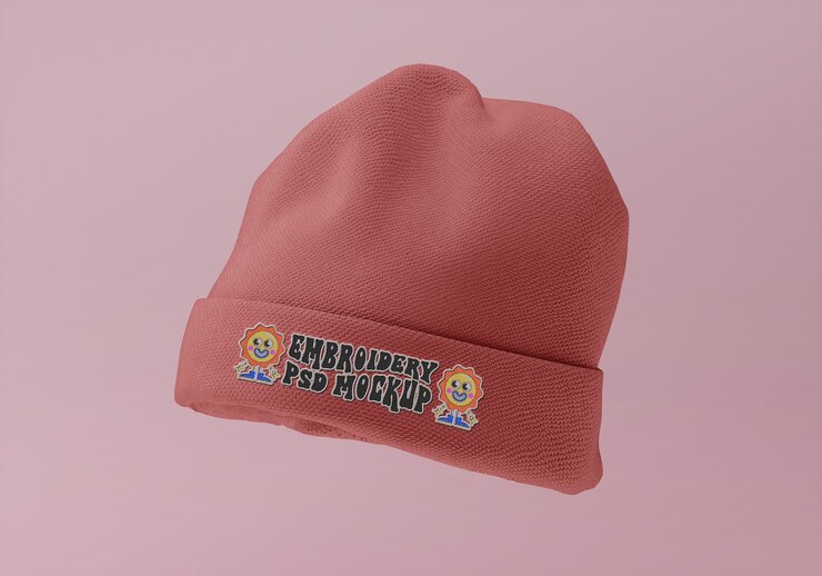 PSD mockup di logo ricamato e spilla su cappello