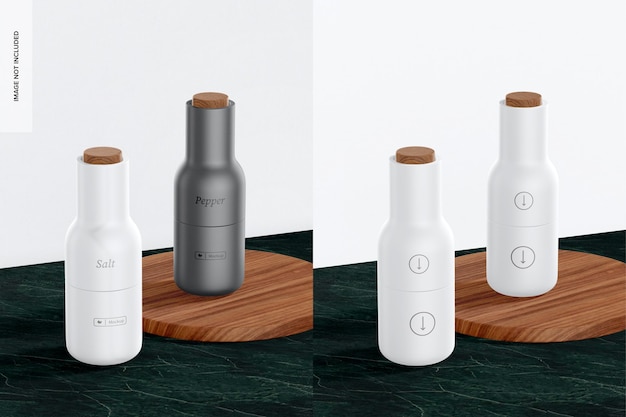Mockup di macina sale e pepe, prospettiva