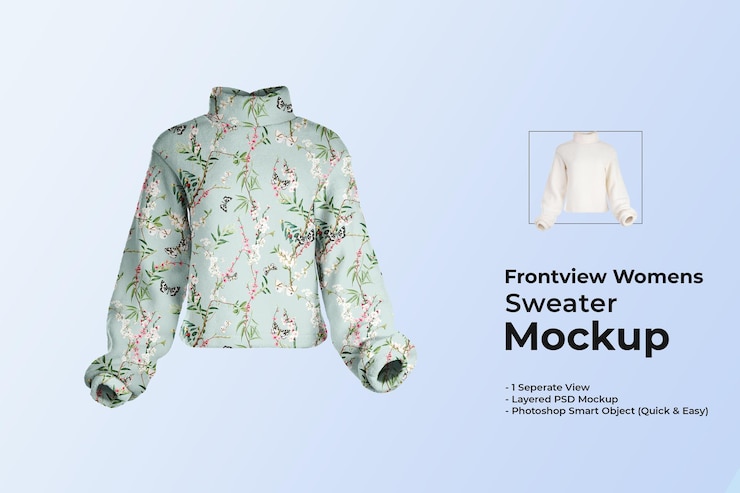 PSD mockup di maglione a collo alto da donna frontview