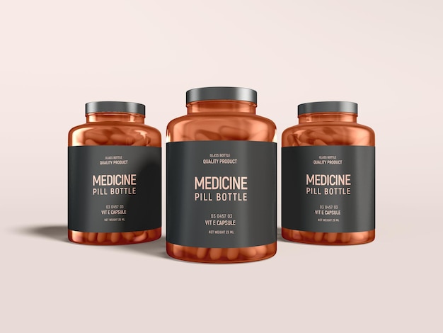 Mockup di marchio del barattolo di medicina in vetro ambrato lucido