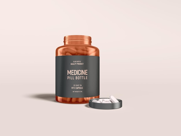 Mockup di marchio del barattolo di medicina in vetro ambrato lucido