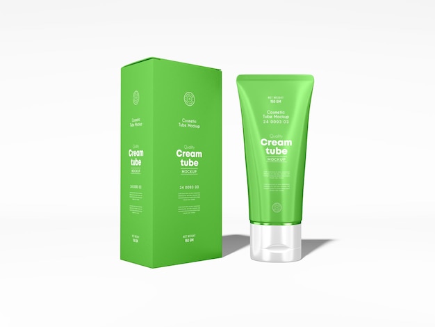 Mockup di marchio del tubo di crema cosmetica in plastica lucida