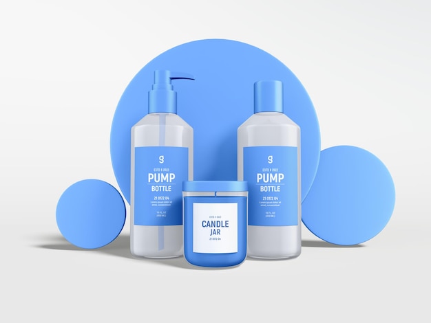 Mockup di marchio della bottiglia della pompa cosmetica in plastica trasparente lucida