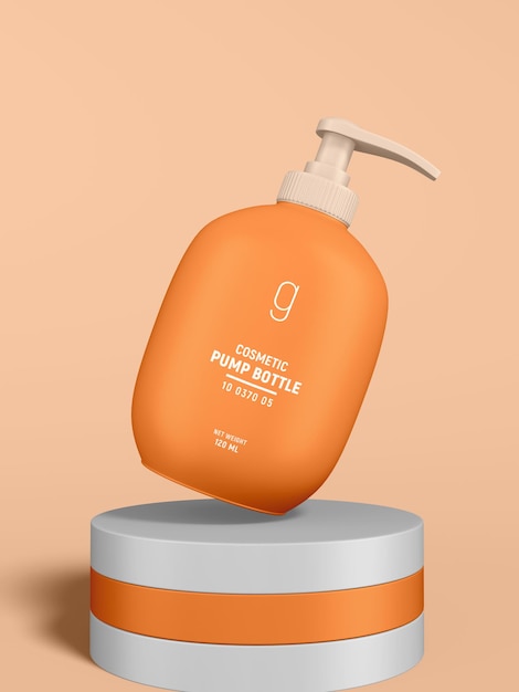 Mockup di marchio di bottiglia per pompa cosmetica in plastica lucida