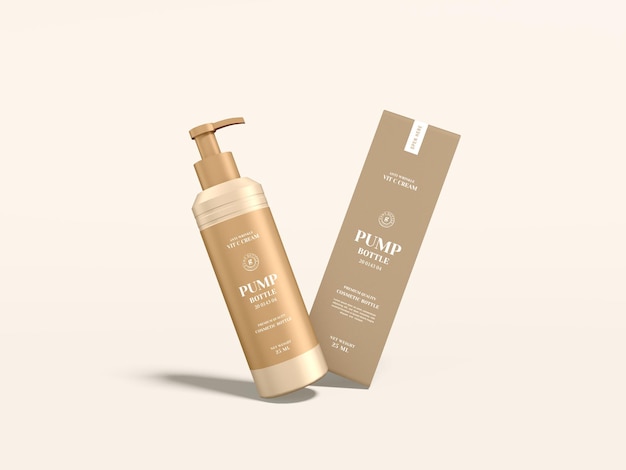 Mockup di marchio di bottiglia per pompa cosmetica in plastica lucida