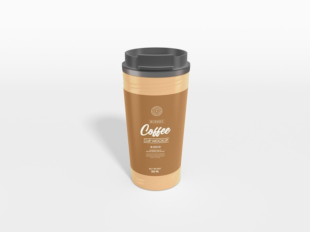 Mockup di marchio di tazza di caffè in plastica lucida riutilizzabile