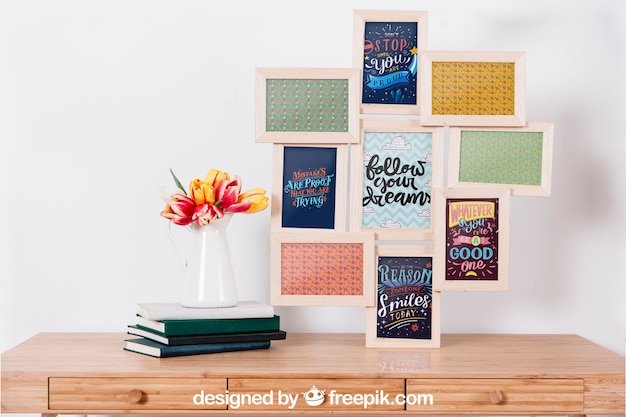Mockup di molti fotogrammi sul muro